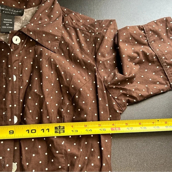 Women 8P Brown Polka Dot Floral Dress Pleated‎ Tie Sash Classic Dainty Pin Up - Picture 10 of 16